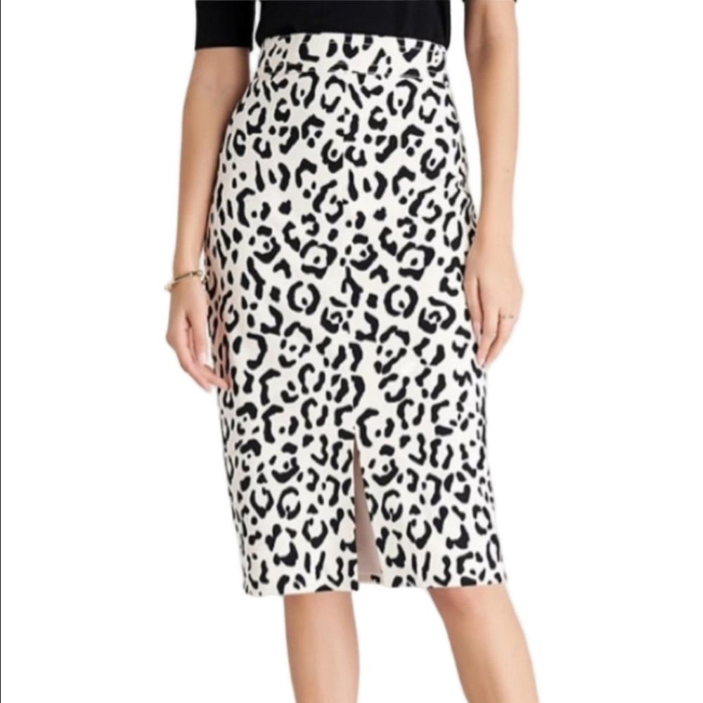 Ann Taylor Cotton Stretch Black & Cream Animal Print High Waist Pencil Skirt